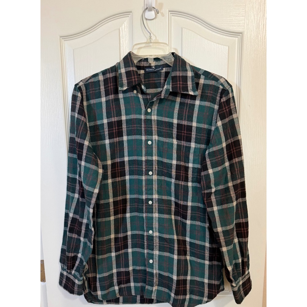 Brandy Melville Flannel Shirt Rugged Plaid Button Green Blue Utility Gorpcore M